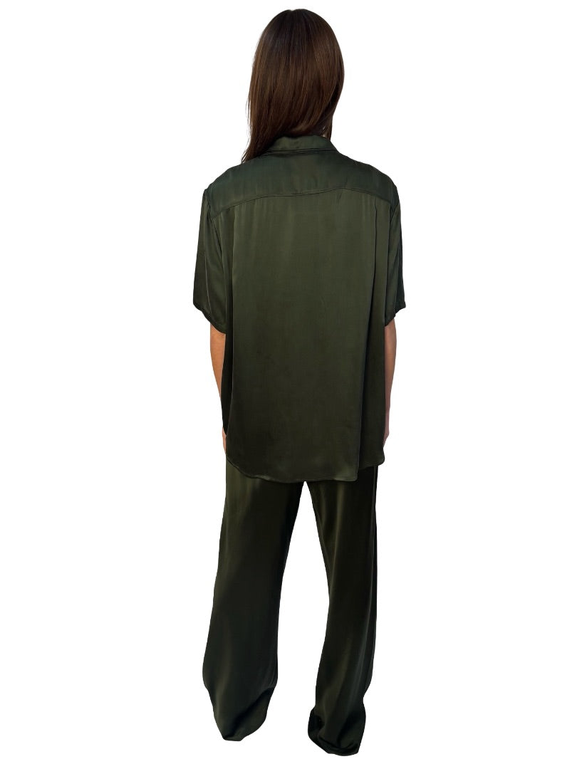 Silk Laundry Khaki Silk Sleeveless Pocket Shirt & Pant Set. Size: L & XL