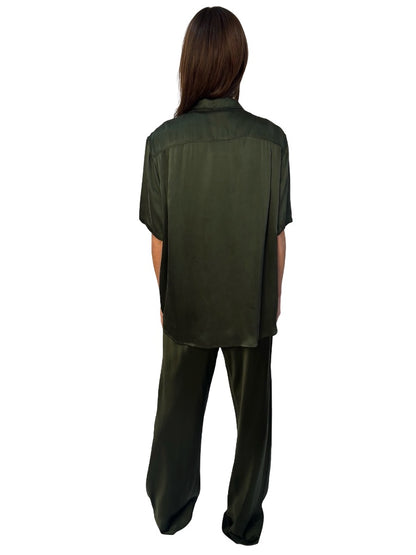 Silk Laundry Khaki Silk Sleeveless Pocket Shirt & Pant Set. Size: L & XL