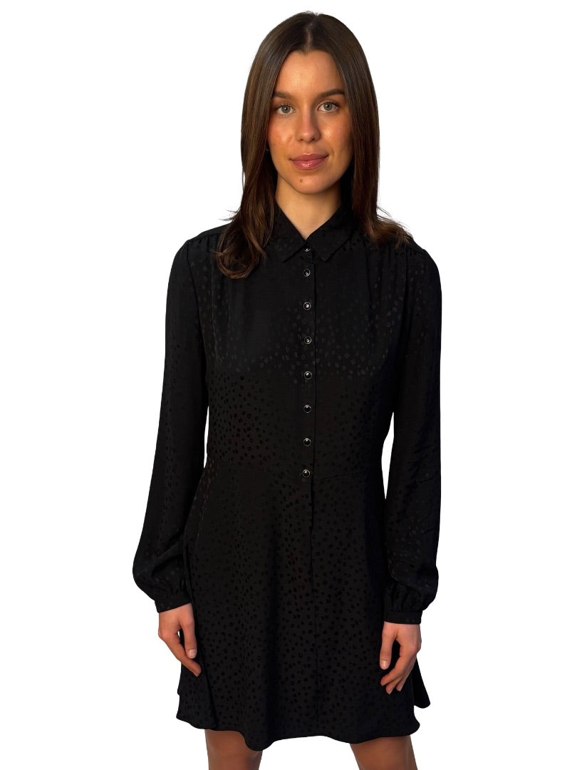 Saint Laurent Black Silk Leopard Pattern Jacquard Mini Dress. Size: 40