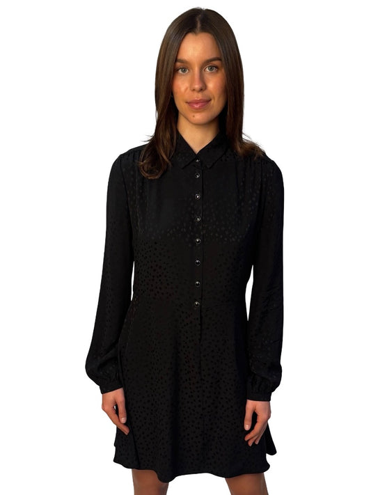Saint Laurent Black Silk Leopard Pattern Jacquard Mini Dress. Size: 40