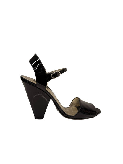 Dolce & Gabbana Black Patent Open Toe Ankle Strap Heels. Size: 39