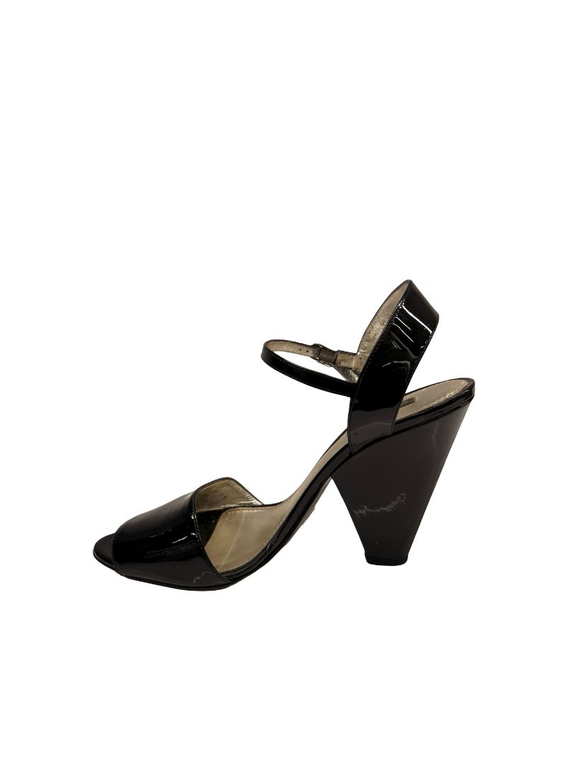 Dolce & Gabbana Black Patent Open Toe Ankle Strap Heels. Size: 39