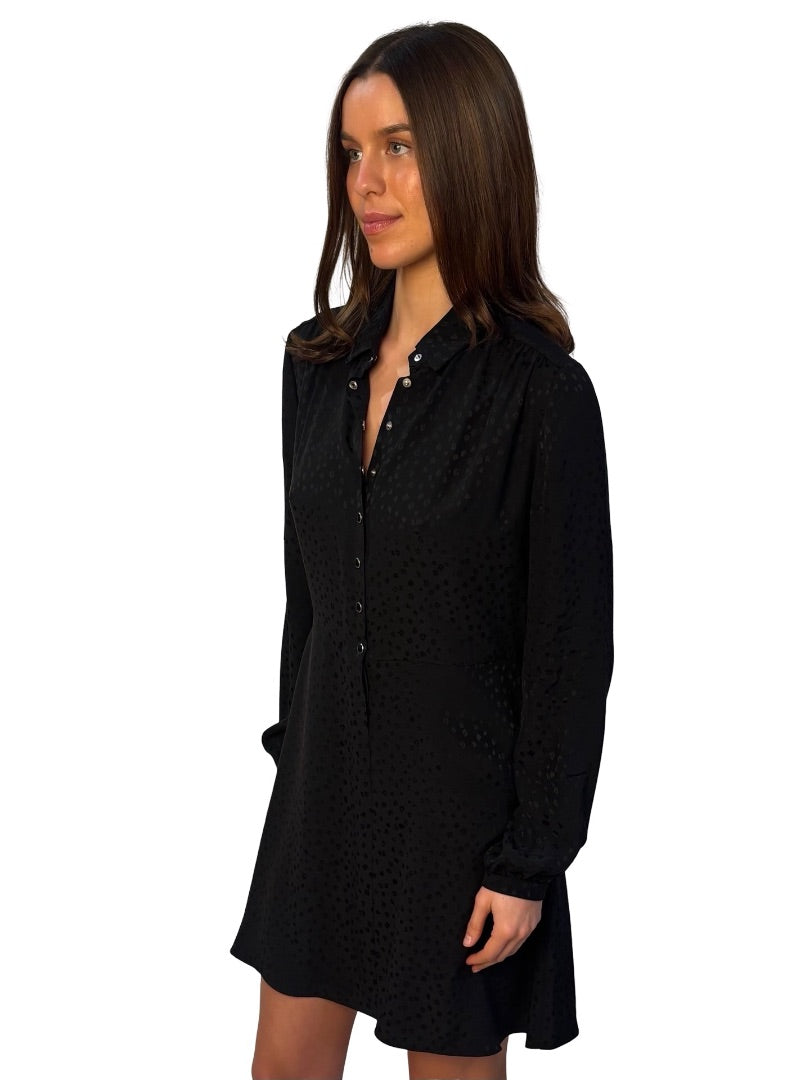 Saint Laurent Black Silk Leopard Pattern Jacquard Mini Dress. Size: 40