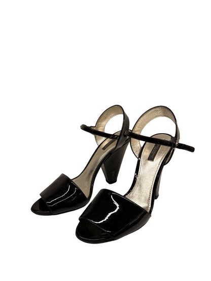 Dolce & Gabbana Black Patent Open Toe Ankle Strap Heels. Size: 39