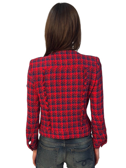IRO Red / Navy Tweed Metallic Cardigan. Size: 40