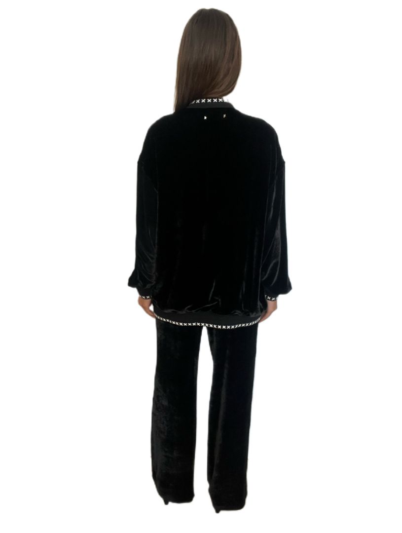Golden Goose Black Embroidered, Velvet Pants & Jacket Set. Size: 40, 42