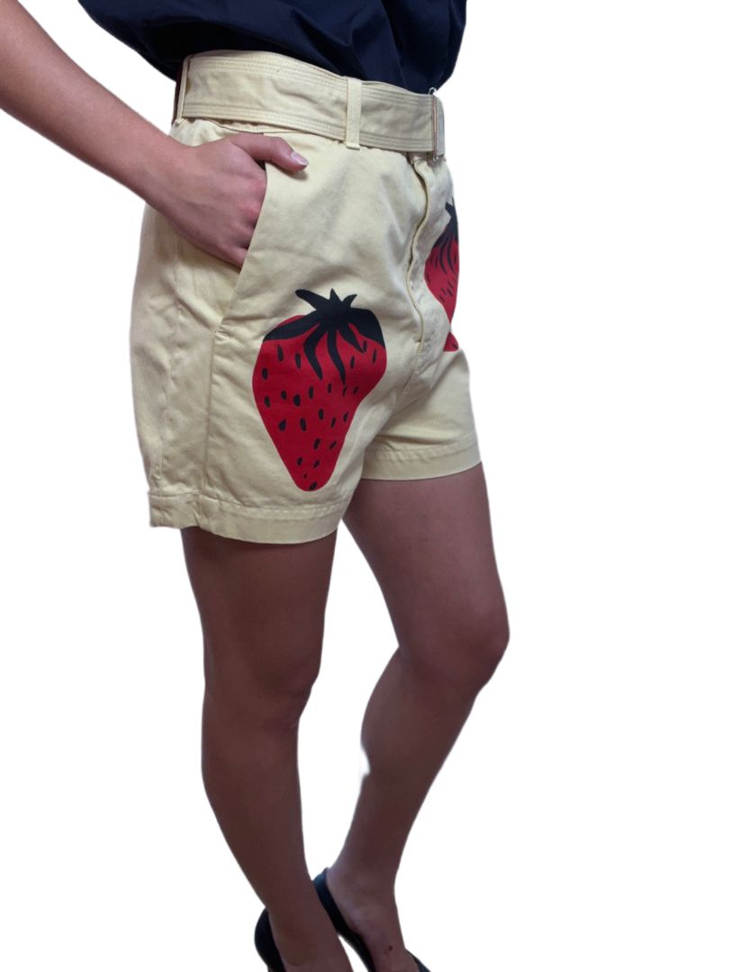 JW Anderson Yellow Shorts with Strawberry Motif. Size: Medium