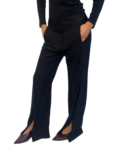 Camilla & Marc Black Fresco Wide Leg Front Slit Trouser. Size: 8