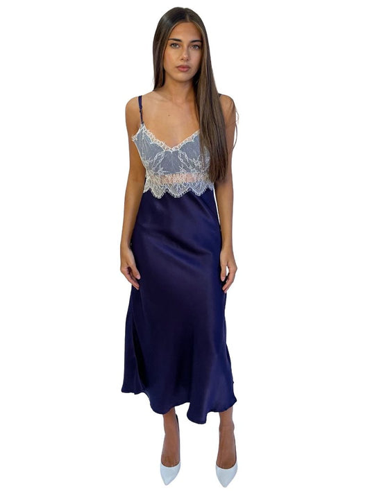Lulu Jasmine Navy / White Silk Lace Dress. Size: M
