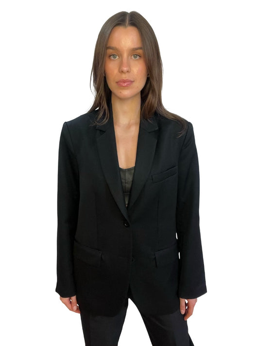 Anine Bing Black Single Breasted Wool Blazer. Size: S