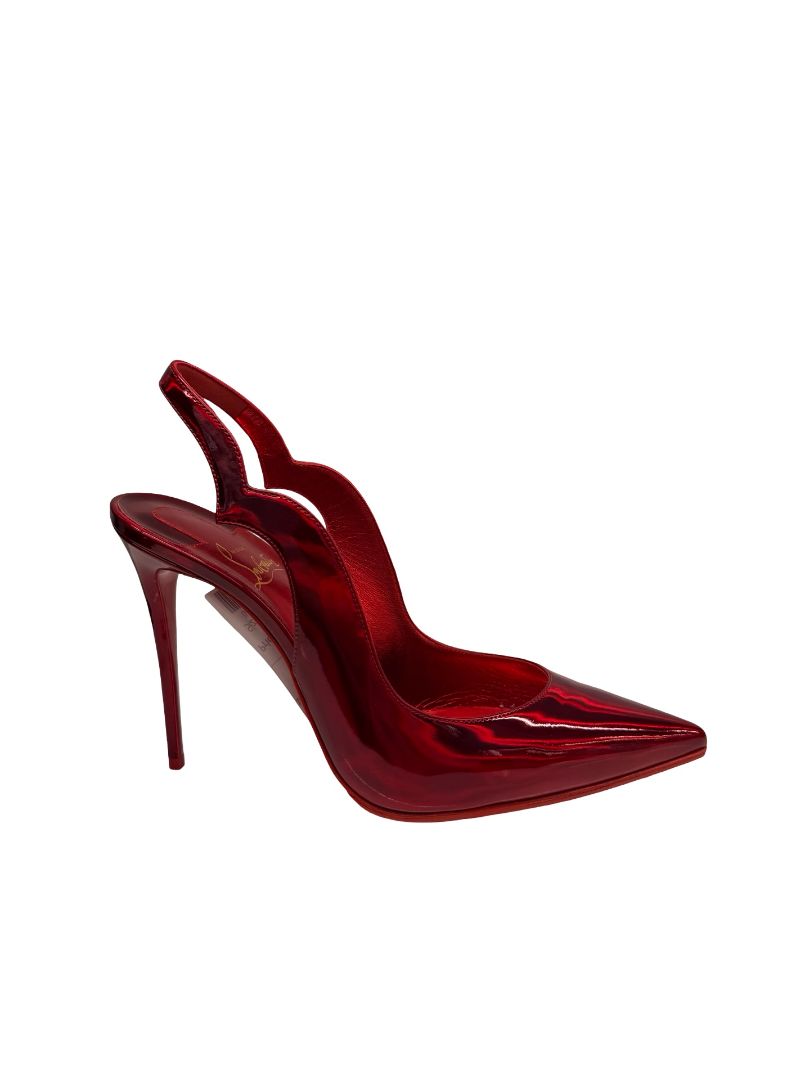 Christian Louboutin Red 'Hot Chick 100' Slingback Pumps. Size: 39.5