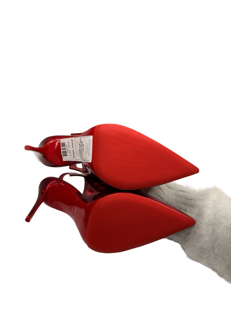 Christian Louboutin Red 'Hot Chick 100' Slingback Pumps. Size: 39.5