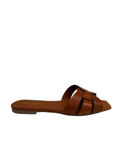 Saint Laurent Amber Tribute Sandals in Smooth Leather. Size: 38.5