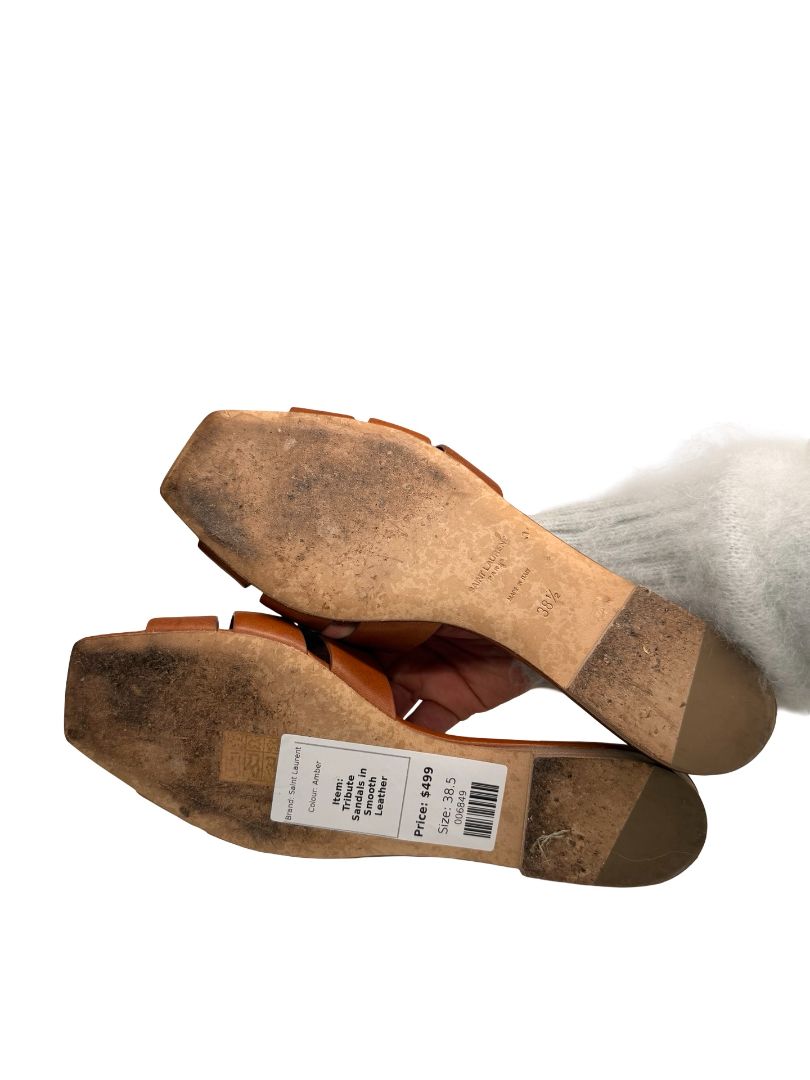 Saint Laurent Amber Tribute Sandals in Smooth Leather. Size: 38.5