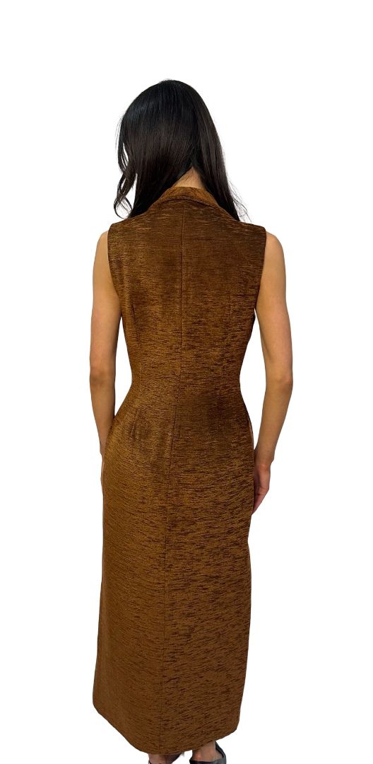 Brandon Maxwell Caramel Cafe Belted Vest Dress. Size: 4 US
