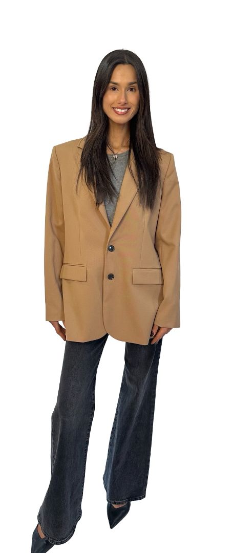 Frame Camel Notched Lapel Blazer. Size: 6