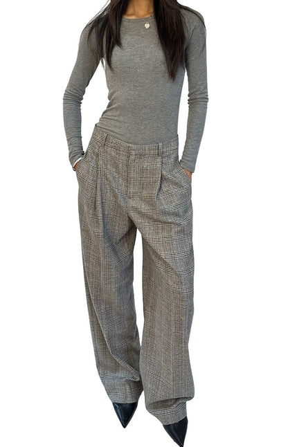 Vince Grey Wool Blend Houndstooth Pleated Trouser. Size: 4
