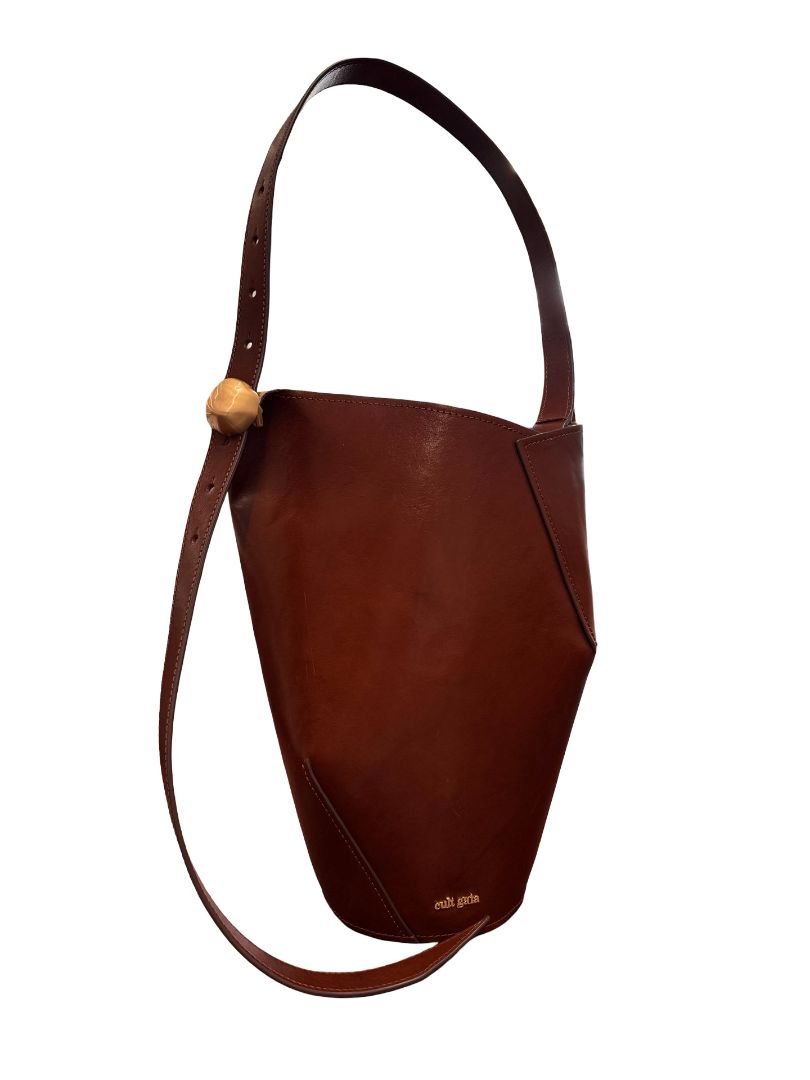 Cult Gaia Brown Aldari Leather Bucket Bag.