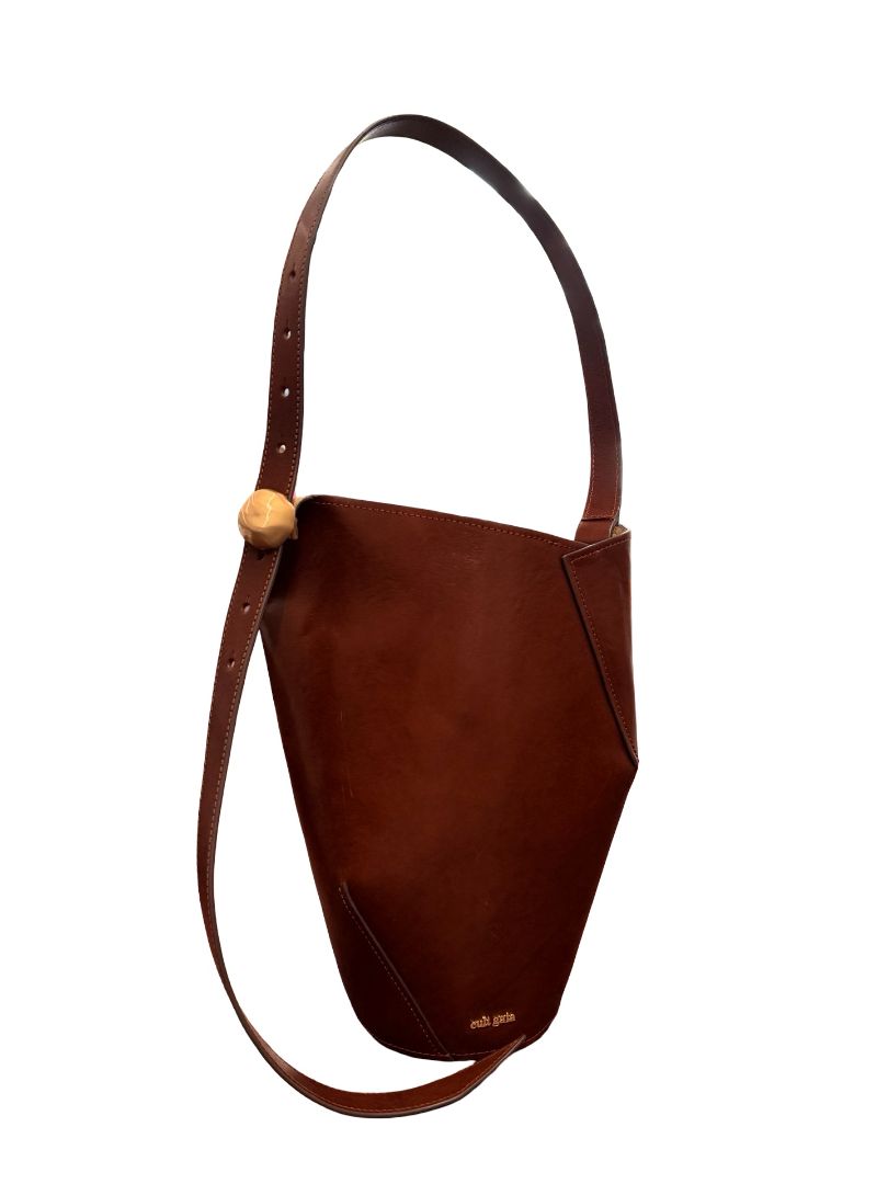 Cult Gaia Brown Aldari Leather Bucket Bag.