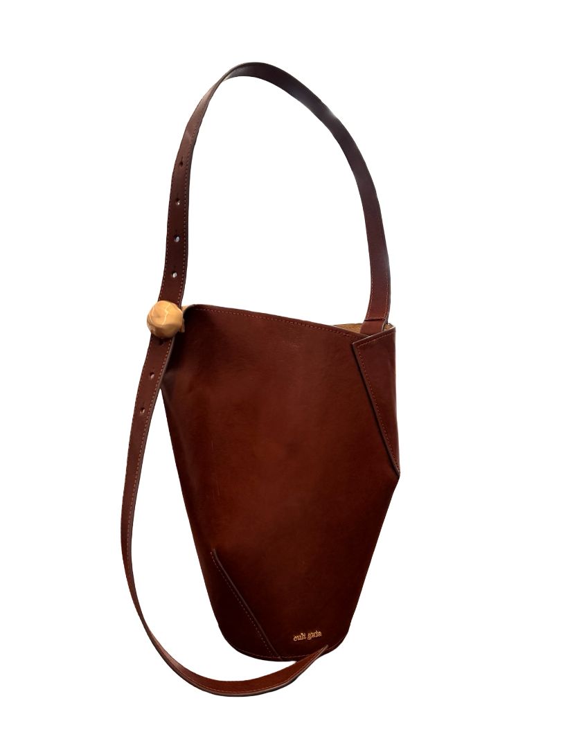 Cult Gaia Brown Aldari Leather Bucket Bag.
