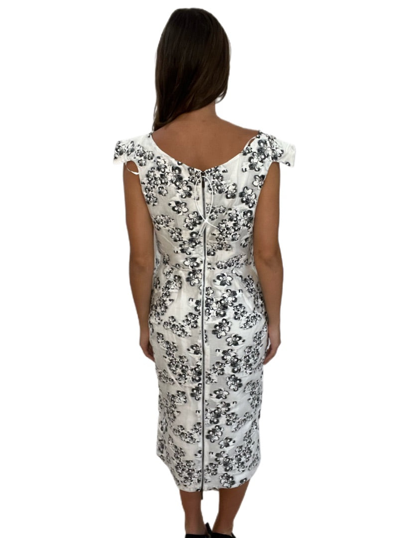 Maticevski White & Black Midi Floral Dress. Size: 14