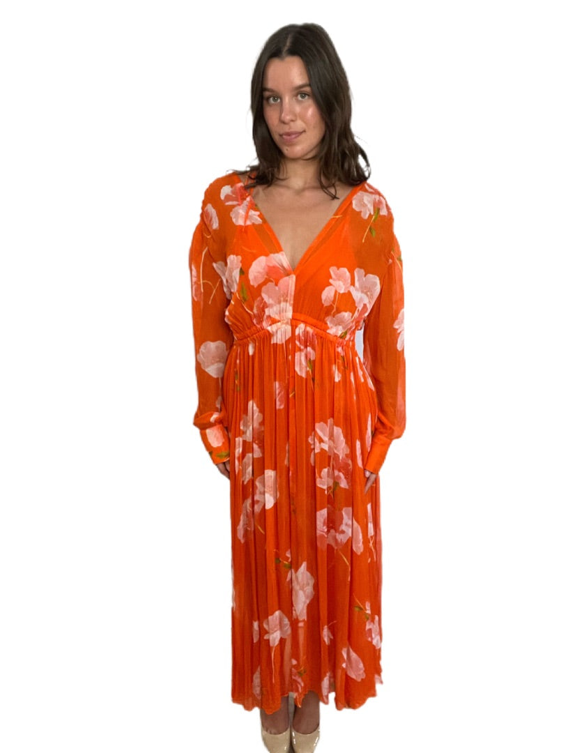 Scanlan Theodore Orange Floral Flow Dress. Size: 12