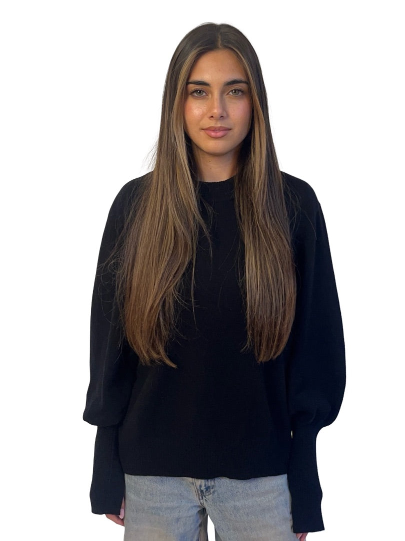Lee Matthews Black Cashmere Balloon Sleeve Knit. Size: L