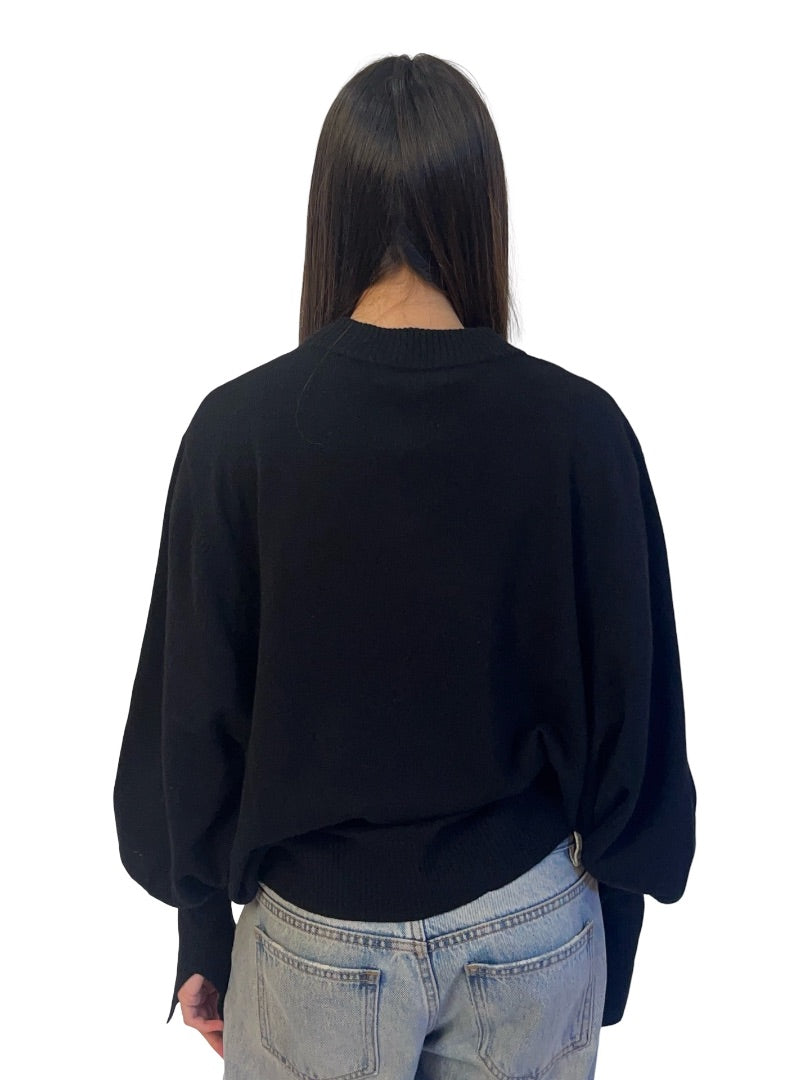 Lee Matthews Black Cashmere Balloon Sleeve Knit. Size: L