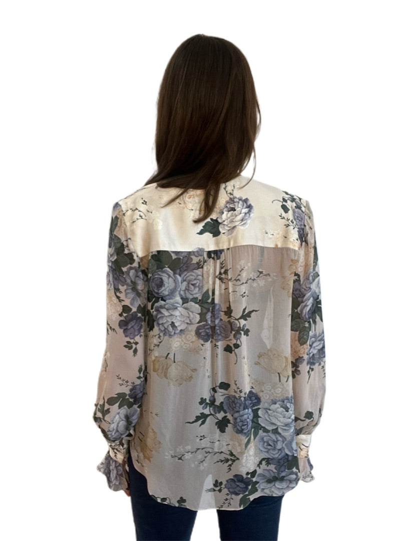 Lover Cream Chiffon Floral Blouse. Size: 10