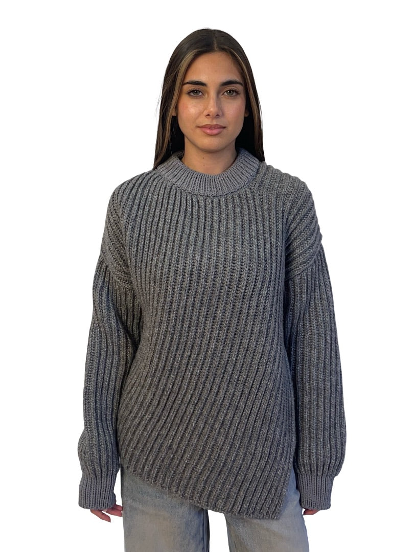 SportMax Grey Wool Blend Thick Purl Knit Sweater. Size: M
