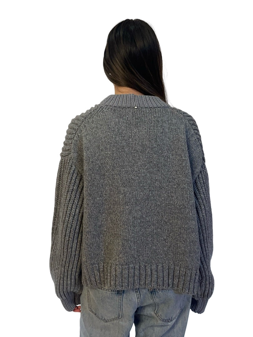 SportMax Grey Wool Blend Thick Purl Knit Sweater. Size: M