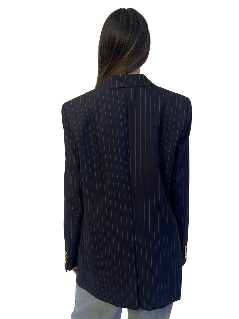 Blaze Milano Navy Pinstripe Double Breasted 'Smiley' Pocket Blazer. Size: IV