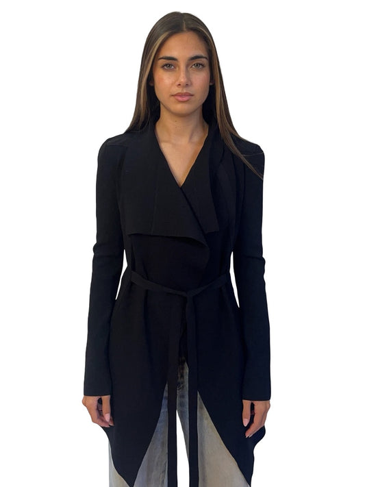 Scanlan Theodore Black Crepe Knit Wrap Tie Cardigan. Size: M