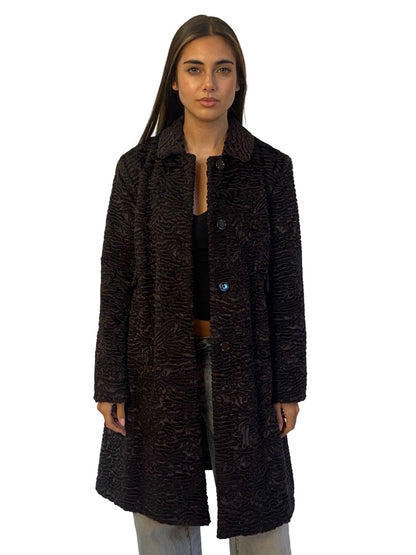 'S MaxMara Black Textured Faux Fur Swirl Coat. Size: 10