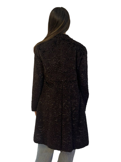 'S MaxMara Black Textured Faux Fur Swirl Coat. Size: 10