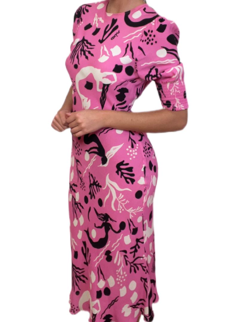 Rixo Pink Maxi Dress with High-Neck. Size: XS