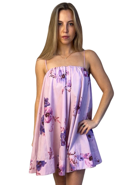 Zimmermann Purple Floral Print Trapeze Strappy Dress. Size: 2