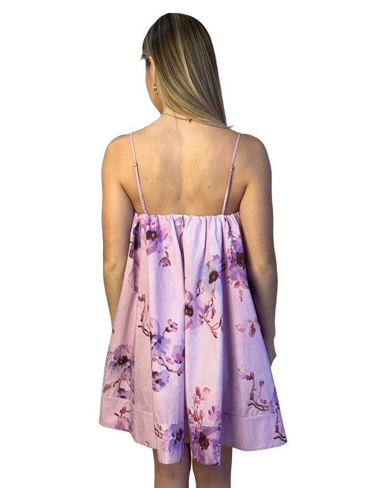 Zimmermann Purple Floral Print Trapeze Strappy Dress. Size: 2