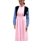 Prada Pink, Black & Blue Long Sleeve High Neck Dress w Pleated Skirt. Size: 36