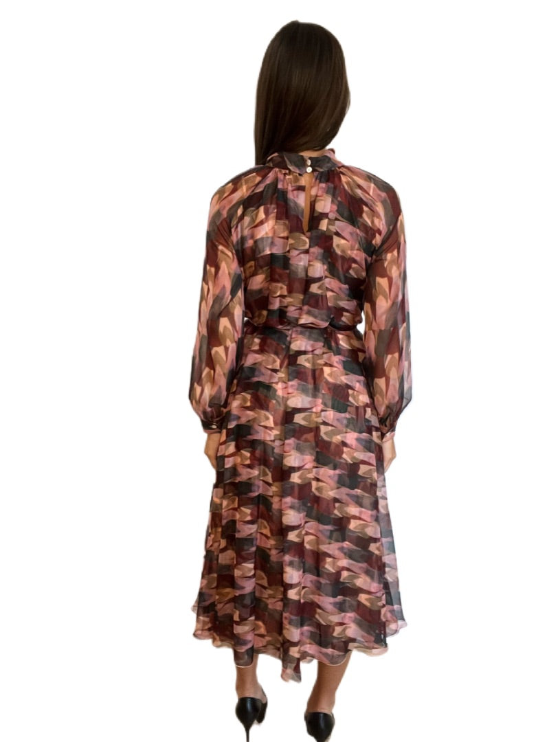 Mulberry Multi Sheer Maxi Longsleeve Dress. Size: 38