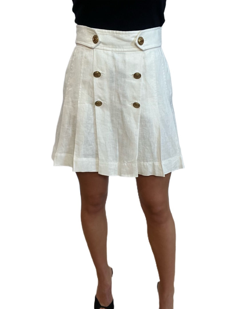 Zimmermann White Short Skirt w Gold Buttons. Size: 0