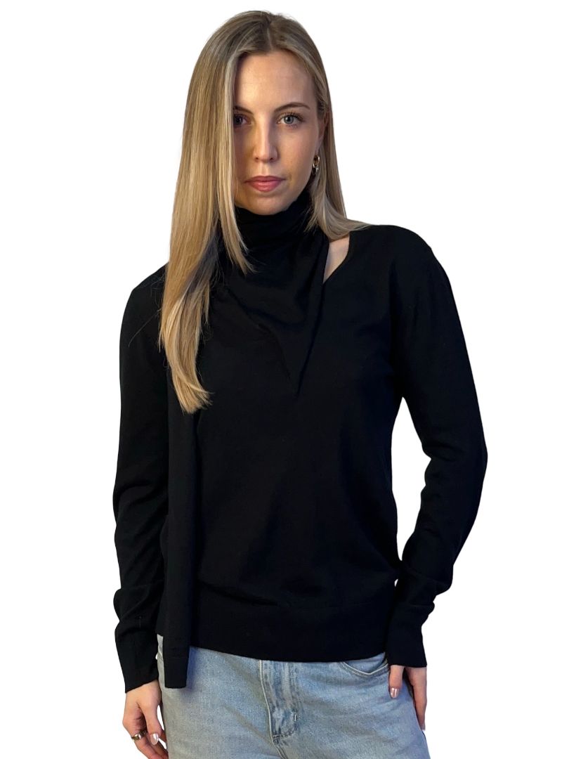 Toteme Black Wool Draped Scarf Fine Knit. Size: L