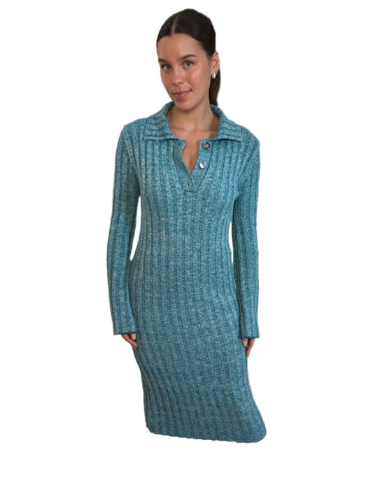 Acne Blue Long Ribbed Dress with Collar. Size: Small