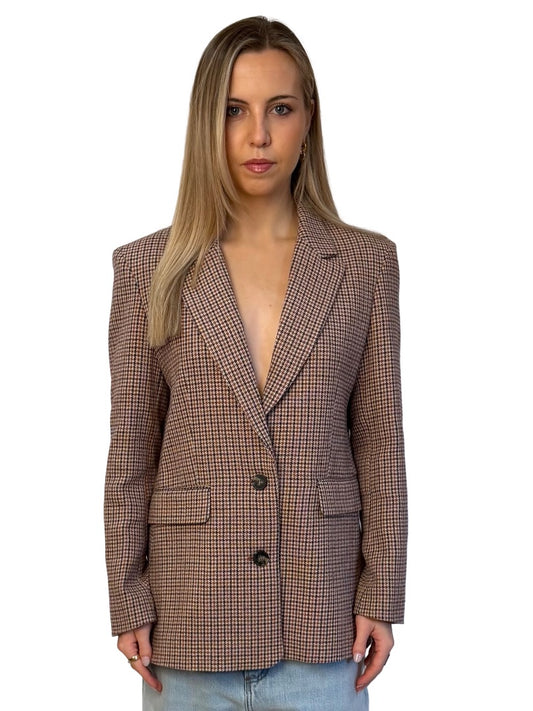 Maje Neutrals Houndstooth Blazer w/ Elbow Patches. Size: 42