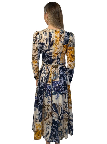 Zimmermann Blue / Yellow Floral Print Linen Dress. Size: 0