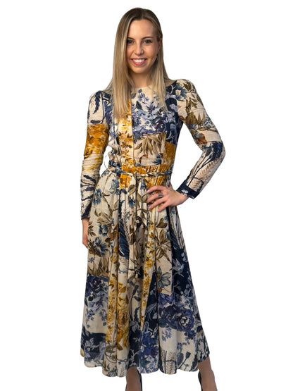 Zimmermann Blue / Yellow Floral Print Linen Dress. Size: 0