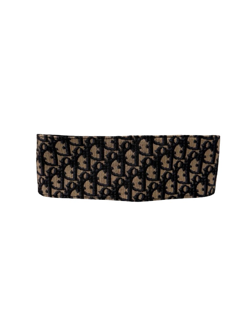 Dior Navy/Beige 'Oblique' Monogram Cummerbund. Size: 6
