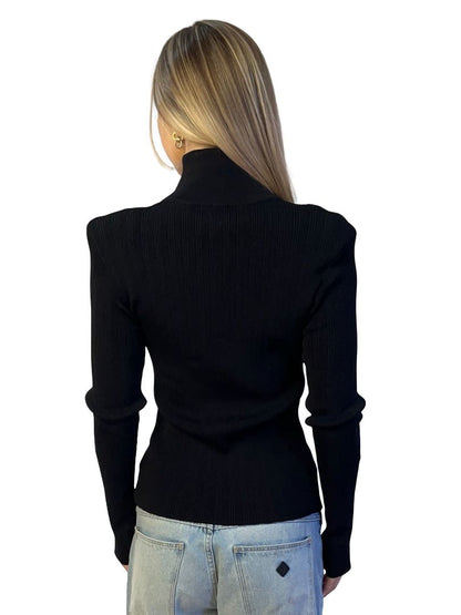 Husk Black Turtleneck w/ Gold Button Shoulders. Size: L