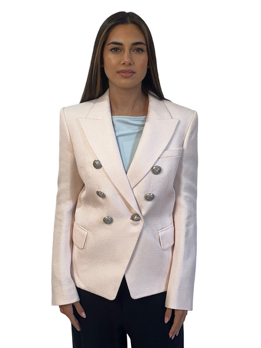 Balmain Pink Woven Blazer w/ Silver Buttons. Size: 38