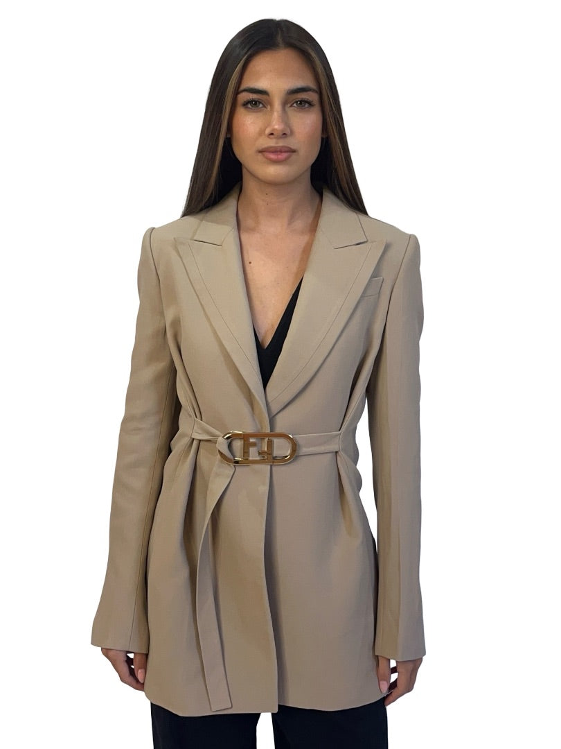 Fendi Neutral Belted Blazer. Size: 38